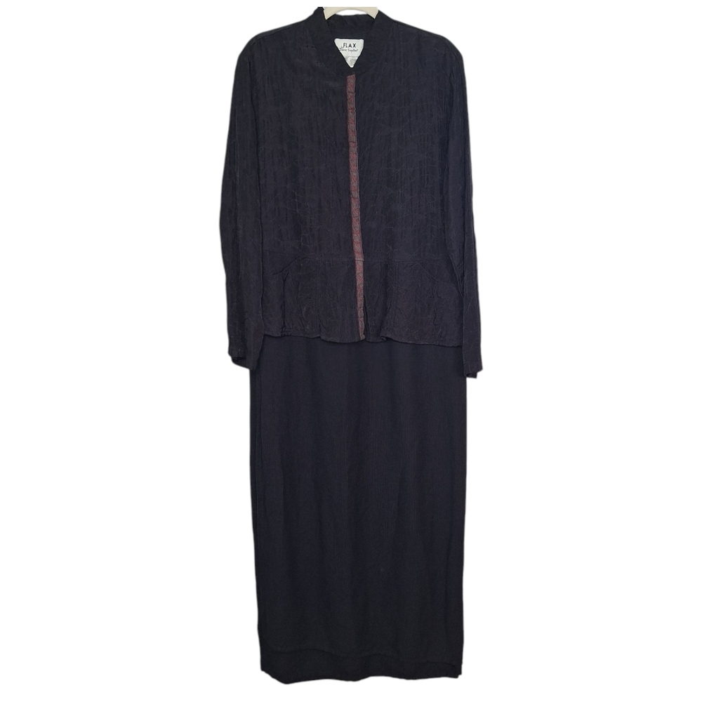 Flax Romantic Gothic Style Textured 2 In 1 Dress Long Sleeve Snap Button M